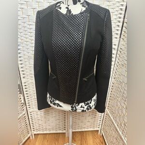 Trouve Quilted Faux Leather Wool Moto Jacket - Women | Color: Black |‎ Size: S